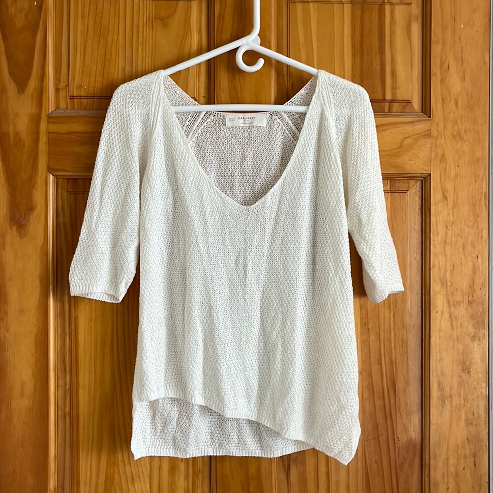 Zara Knit Asymmetrical White Top - Medium